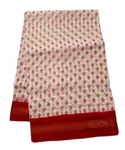 9 yards Cotton Saree White Colour with Red Border