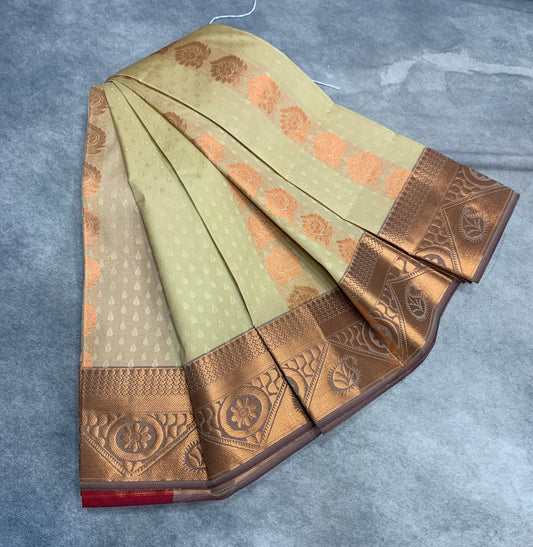 Vegan Silk Saree Light Sandal Colour Saree with Copper Border
