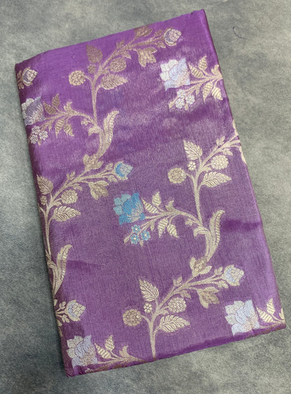 Meenakari Banaras Tissue Silk Saree Purple Colour