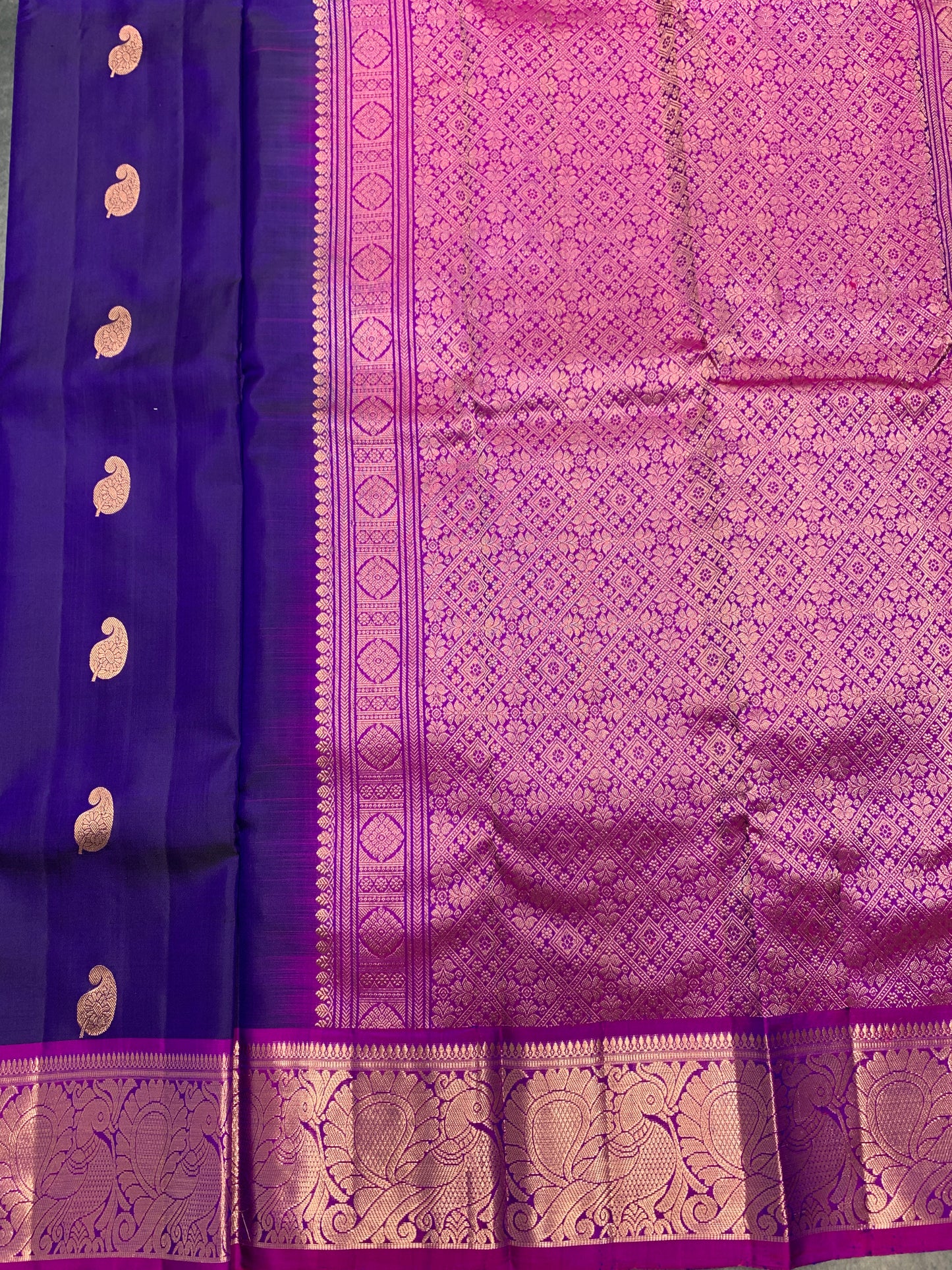 Pure Kanchipuram Silk Saree Blue Colour with Purple Border