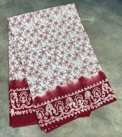 Chettinad Sungudi Cotton White Colour with Maroon Colour Border