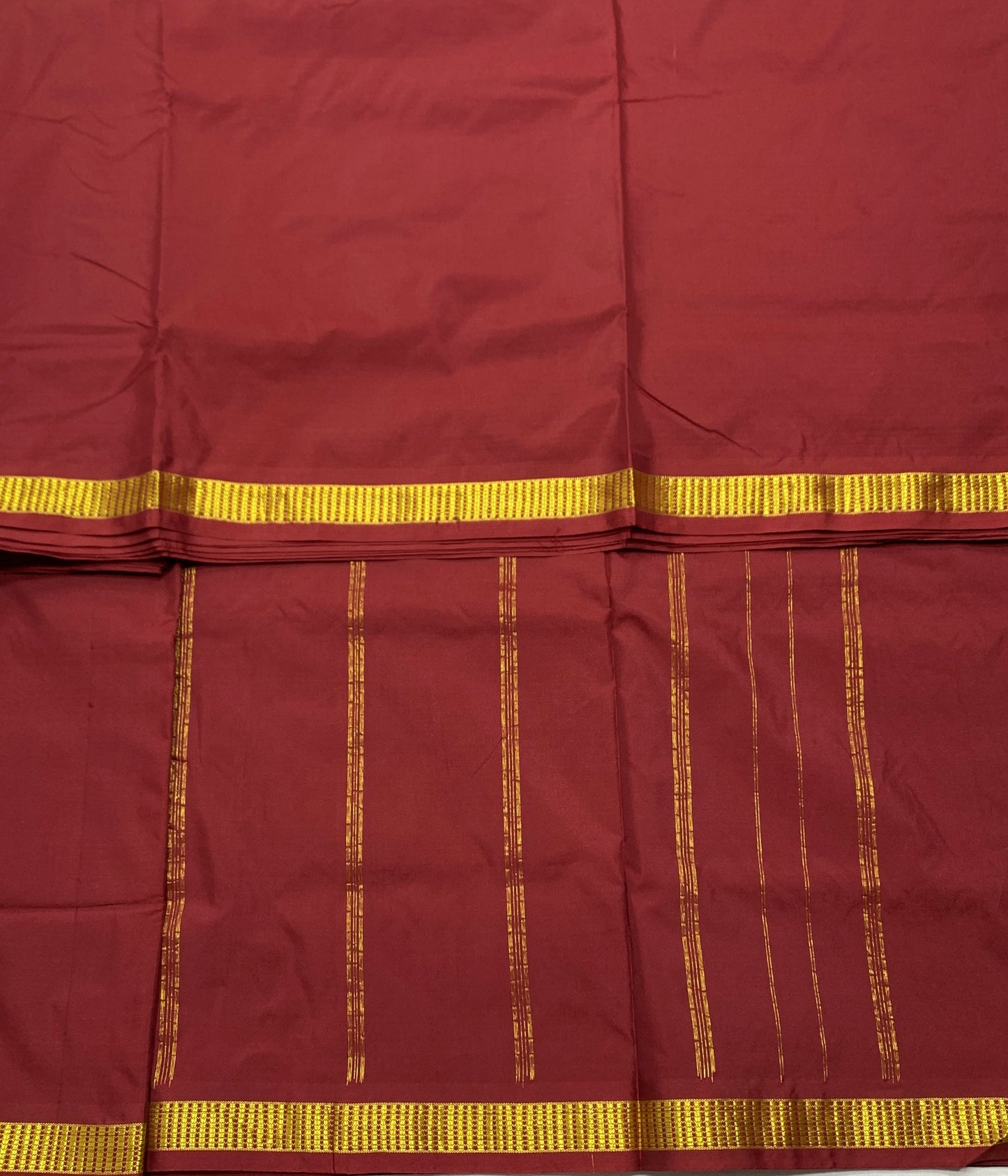 9 yards Vegan Silk Saree Dark Maroon Colour with Golden Border