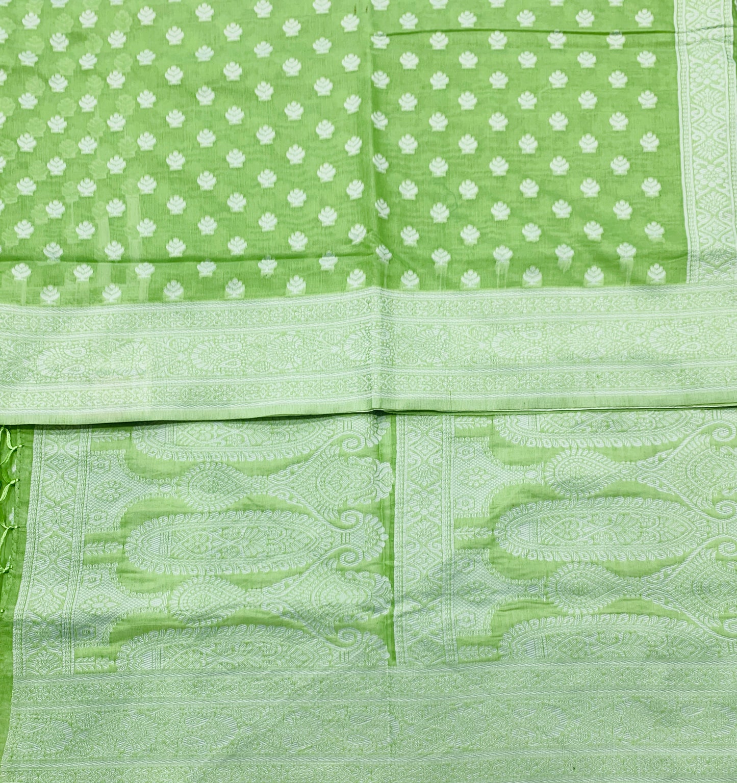 Banaras Katan Saree Light Green Colour with Katan Work Border