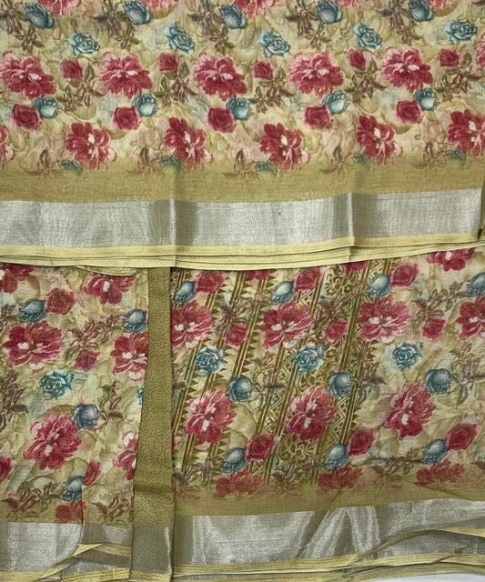 Jute Cotton Saree Mustard Shade with Thread Border