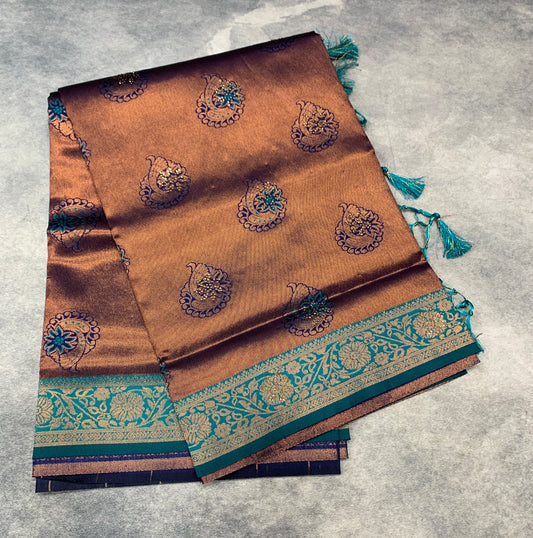 Art Silk Saree Maroon Colour and Stone Work with Rama Green Border