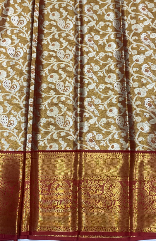 Fancy Tissue Saree Golden Colour with Maroon Border