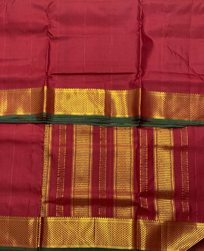 9 yards Pure Kanchipuram Silk Saree Maroon Colour with Golden Zari Border
