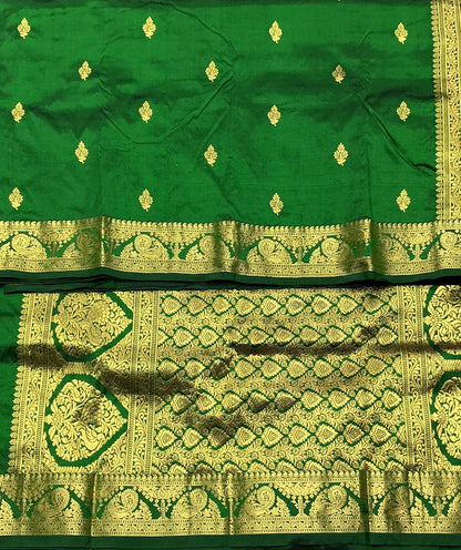 Pure Kanchipuram Silk Green Colour with Golden Border