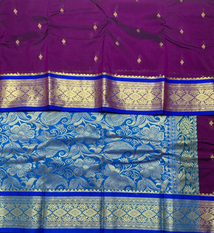 Mangenta Shade Saree with Golden and Blue Border