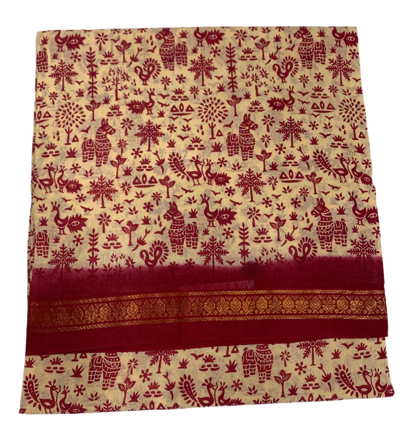 Chettinad Sungudi Cotton Tussar Colour with Maroon Border