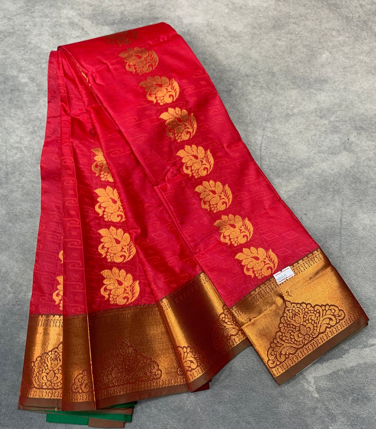 Vegan Silk Saree Red Colour Saree with Copper Border