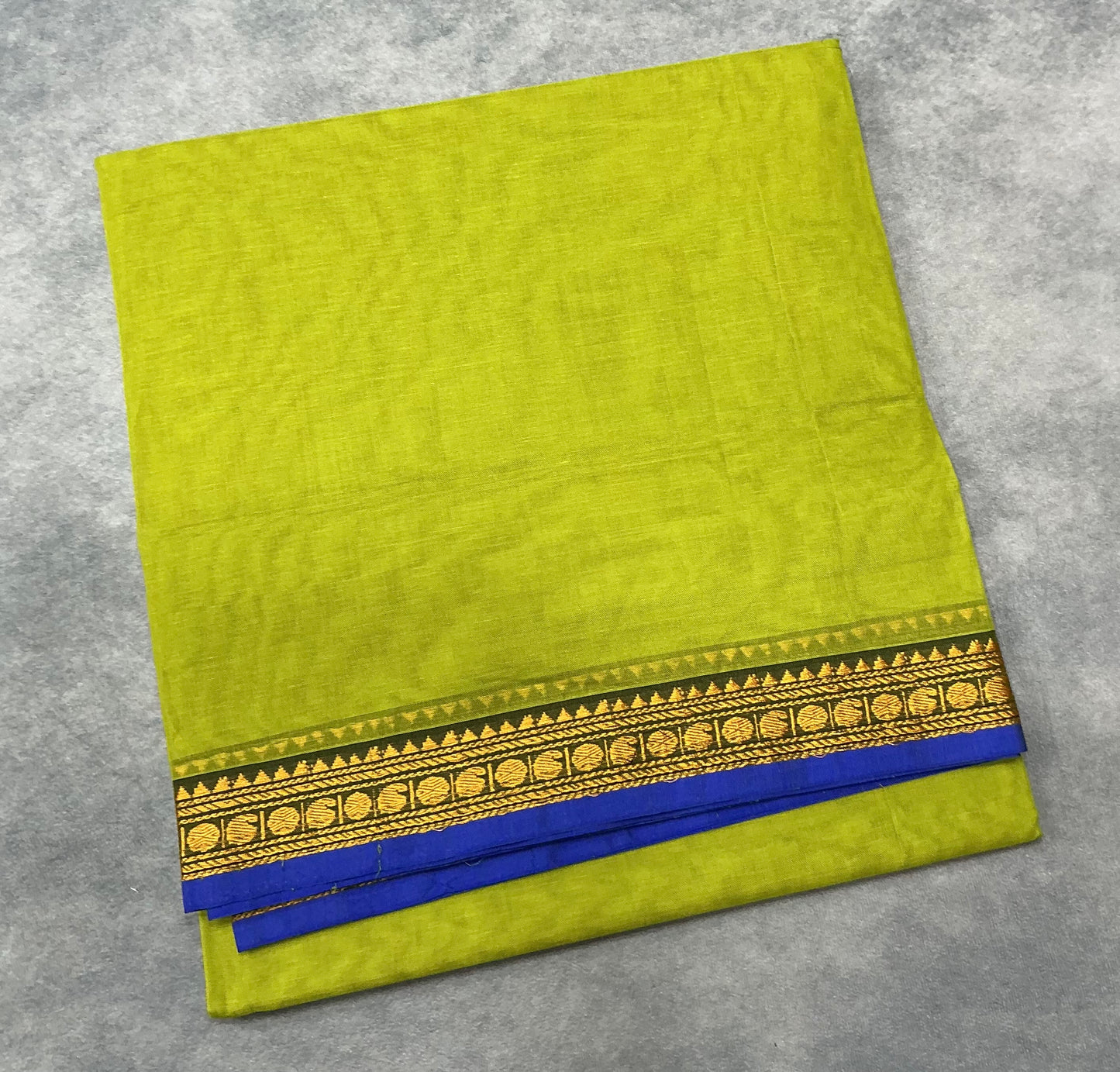 Chettinad Cotton Saree Lime Green Colour with Blue Colour with Thread Work Border