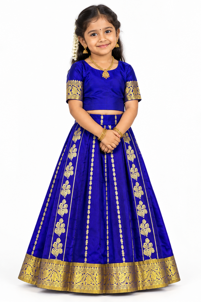 Violet Shade Semi silk Kids Pattu Pavadai with Contrast border for age 5 to 10