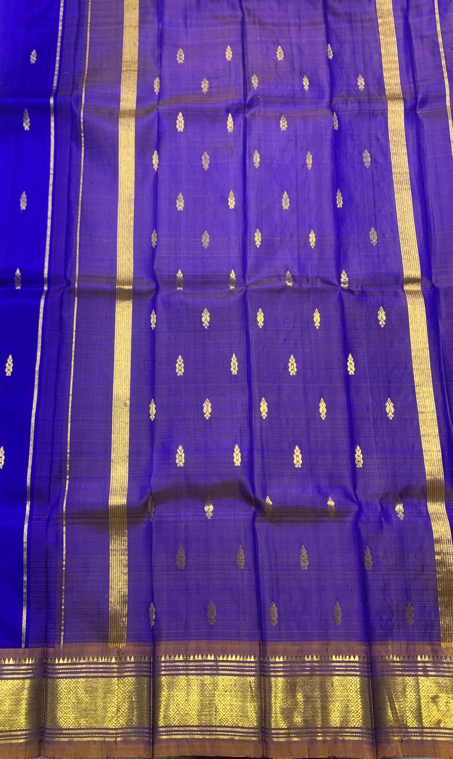 Pure Kanchipuram Silk Saree Blue Colour with Gold Zari Border