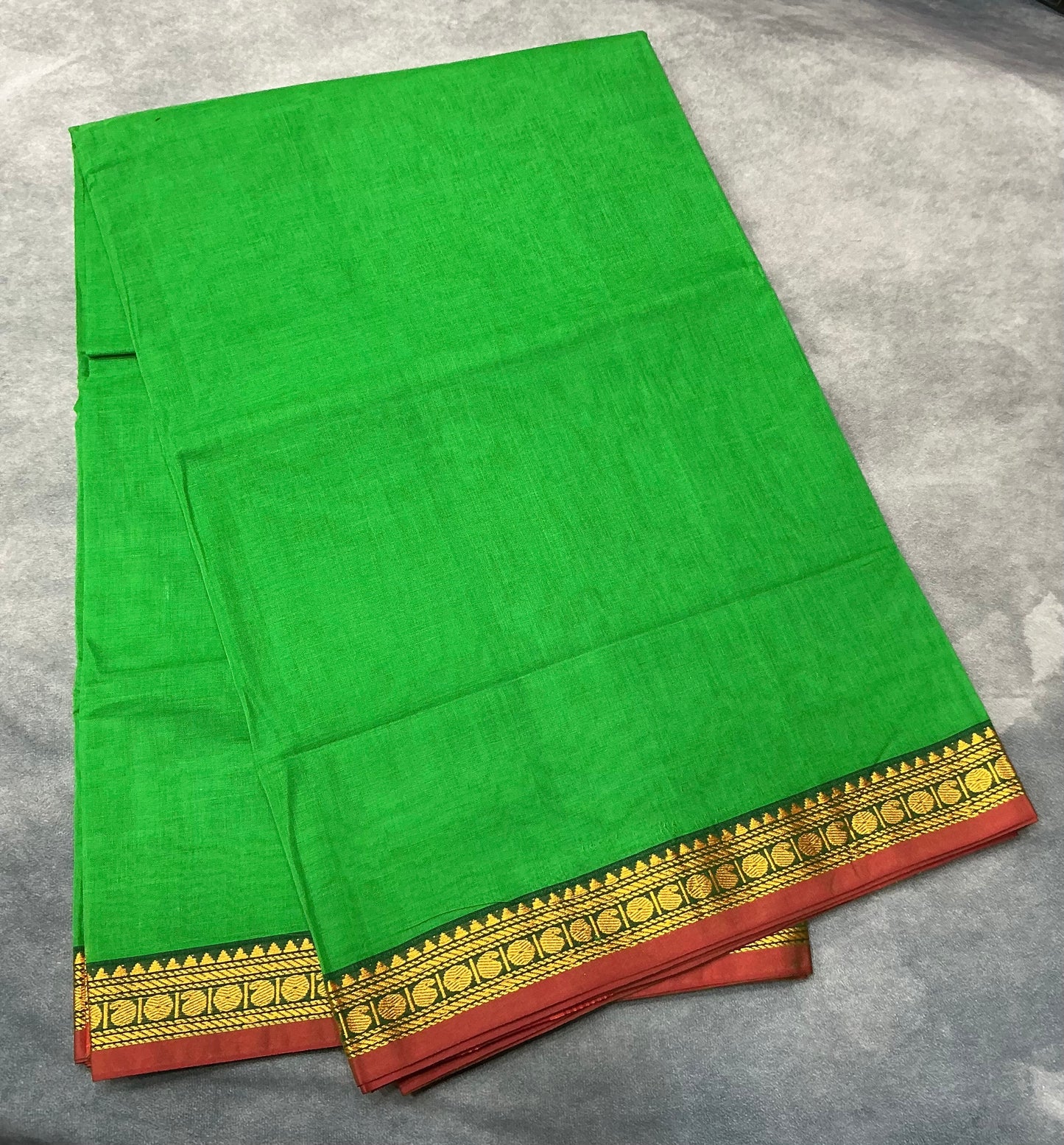 Chettinad Cotton Saree Light Green Colour with Maroon Colour with Thread Work Border