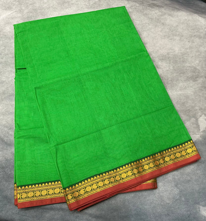 Chettinad Cotton Saree Light Green Colour with Maroon Colour with Thread Work Border