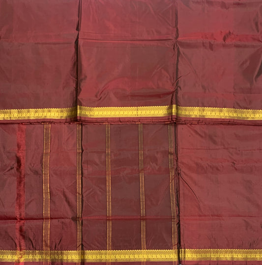 9 yards Vegan Silk Saree Brown Colour with Golden Border