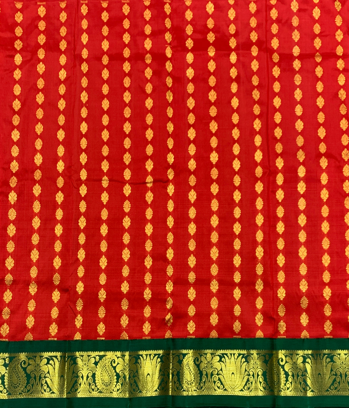 Red Shade Pure Kanchipuram Kids Pattu Pavadai with Contrast Border for age 2 to 5