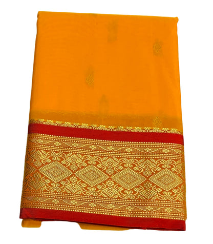 Mango Yellow Shade Saree with Golden and Red Border