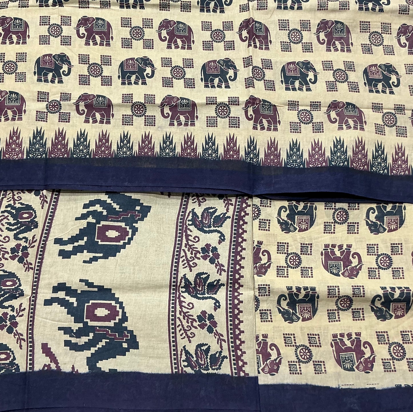 Chettinad Sungudi Cotton Sandal Colour with Navy Blue Colour Border