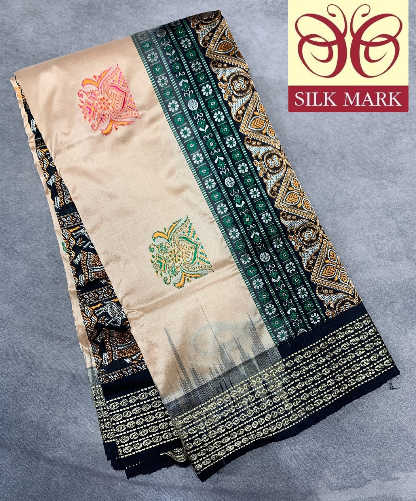 Pure Kanchipuram Silk Tussar Colour with Block Colour Thread Work Border
