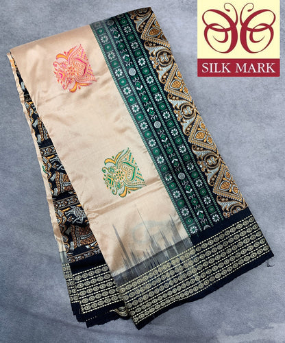 Pure Kanchipuram Silk Tussar Colour with Block Colour Thread Work Border