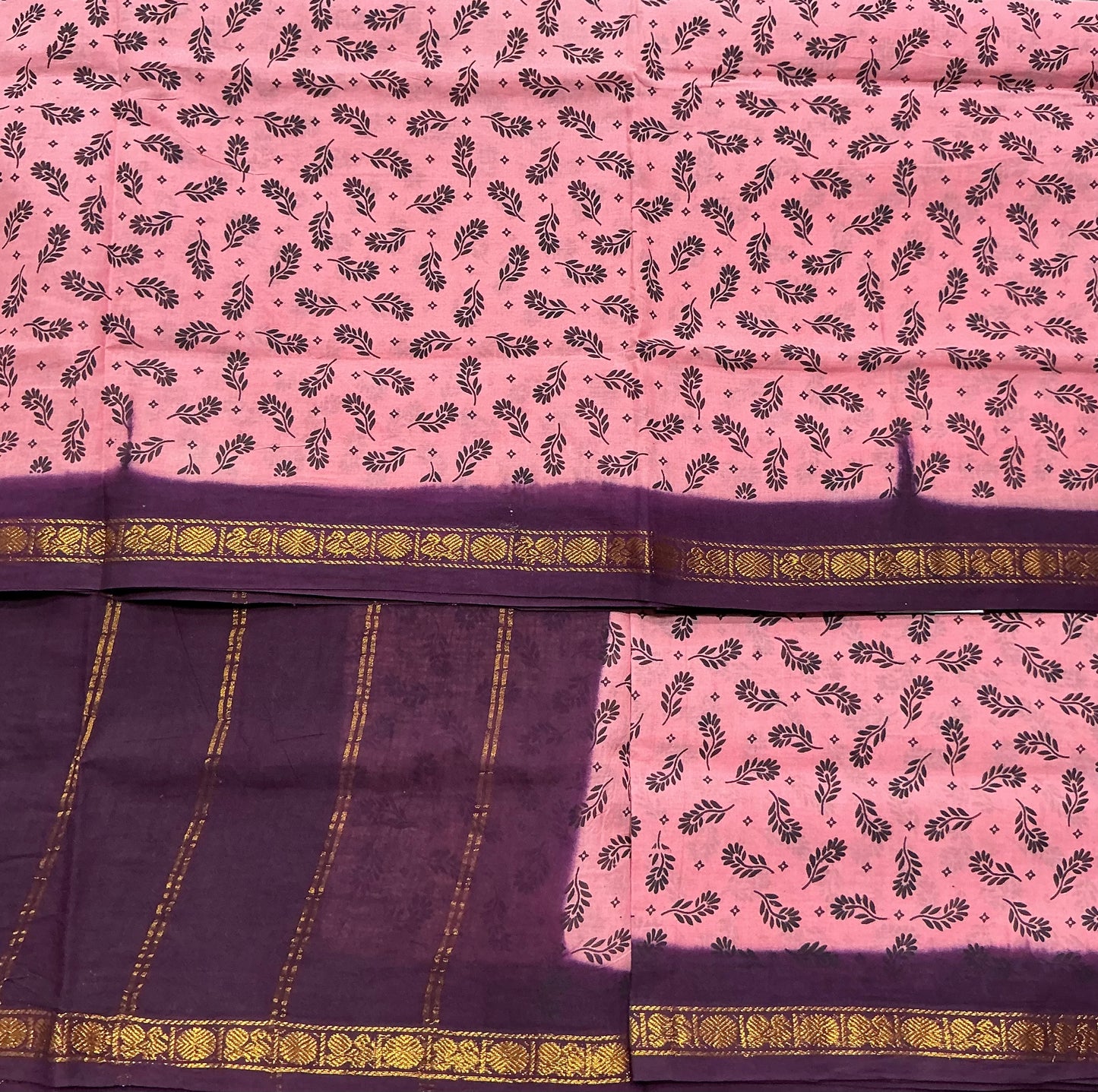 Chettinad Sungudi Cotton light Pink Colour with Brown Colour Border