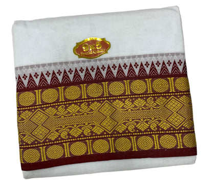 9X5 Cotton Dhoti White with Brown and Green Ganga Jamuna Border