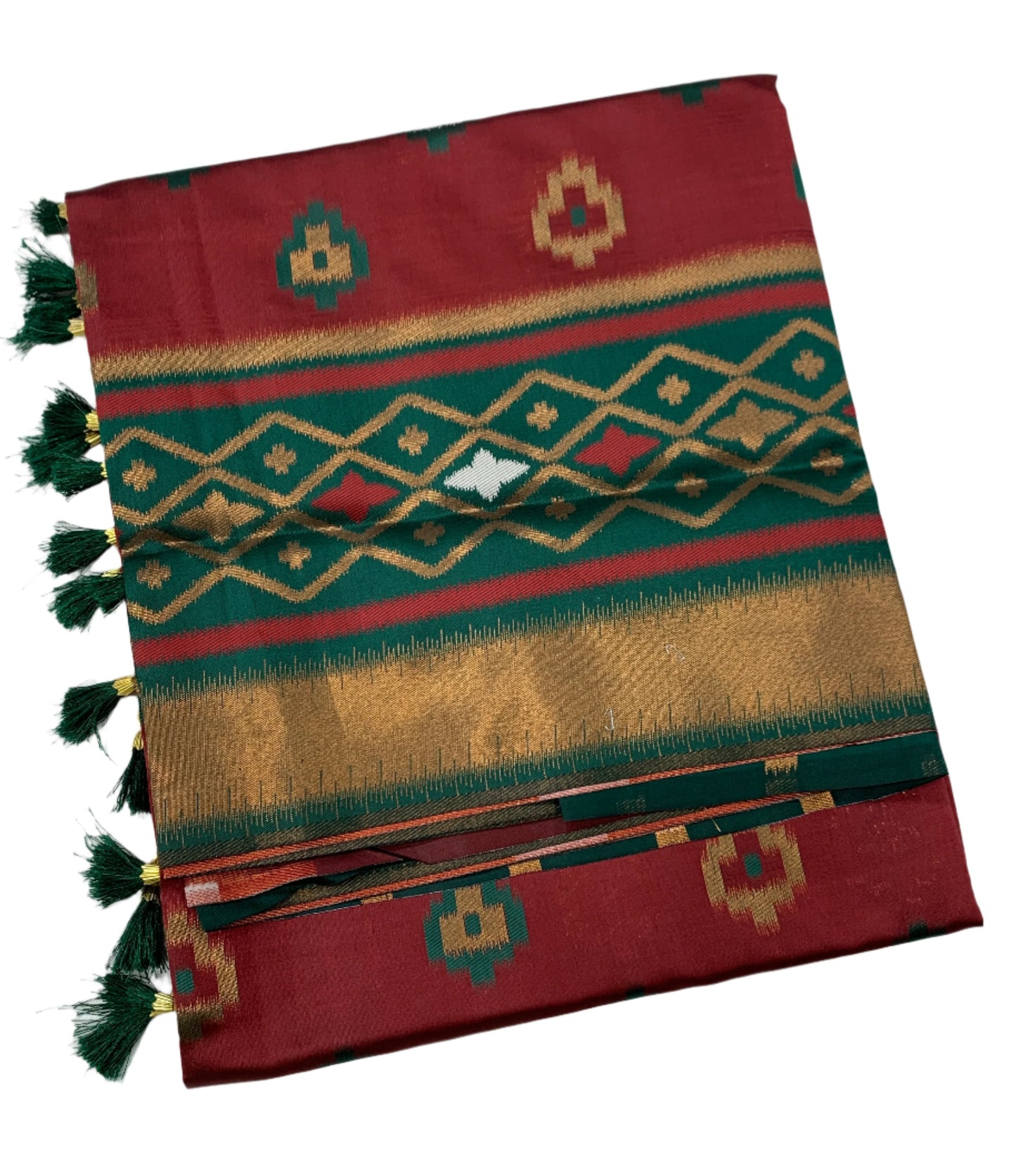 Pochampalli Semi Silk Saree Maroon Colour with Green Border