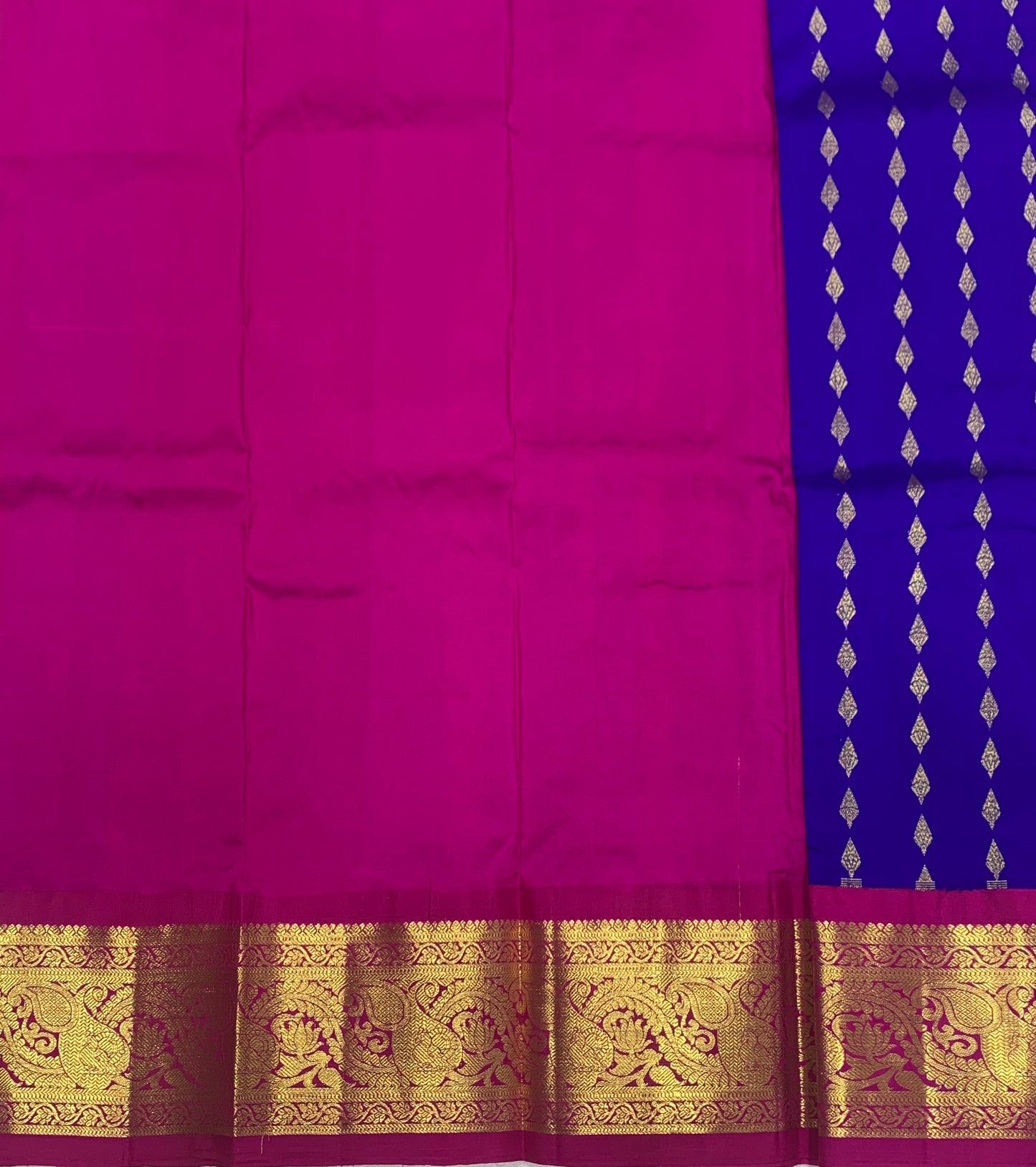 Blue shade Pure kanchipuram Kids Pattu Pavadai with contrast border for newborn to 2 Years