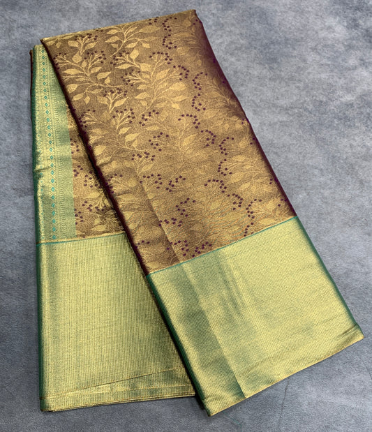 Fancy Tissue Saree Violet Colour with Green Colour Border