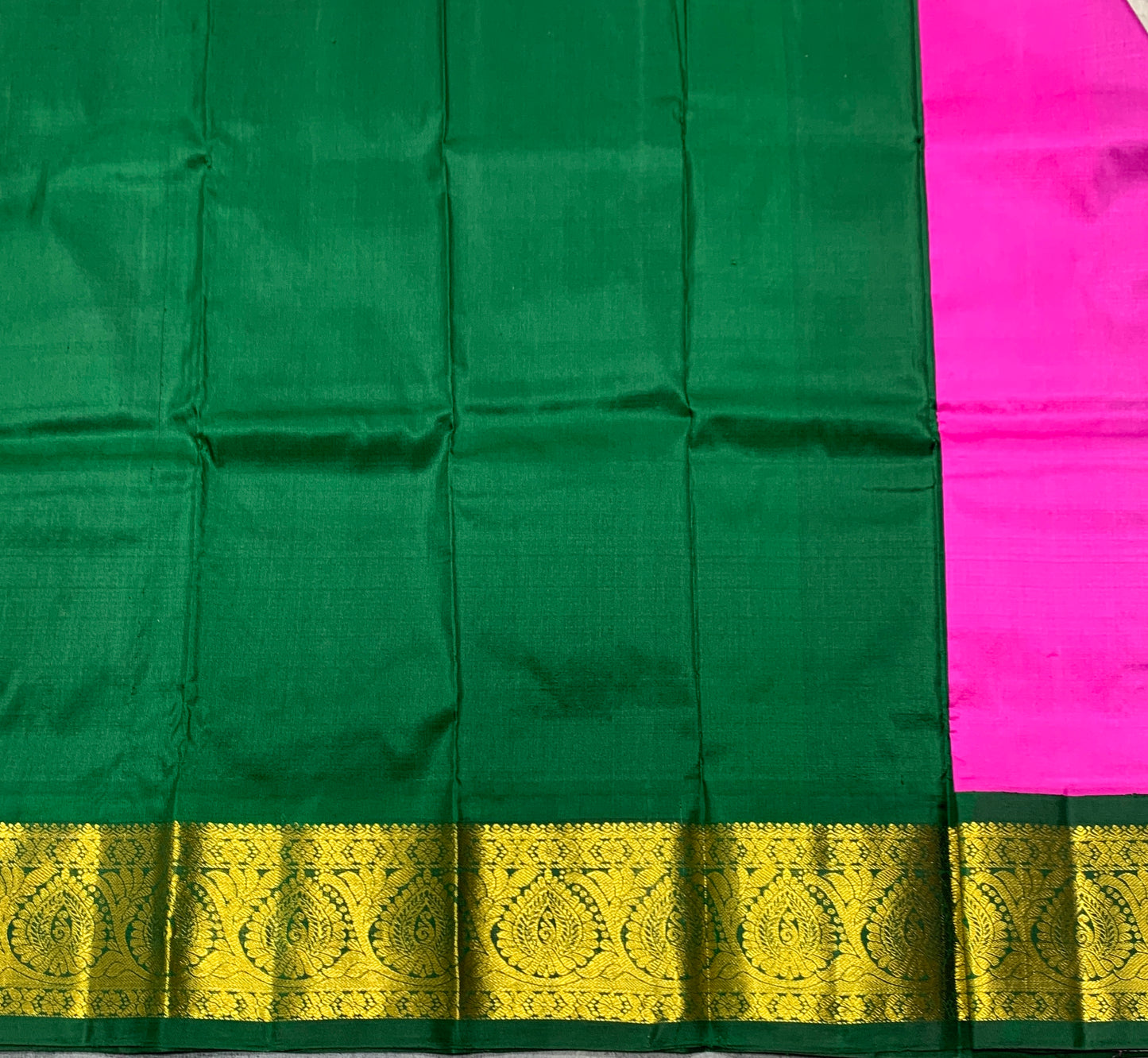 Pink shade Pure Kanchipuram Kids Pattu Pavadai with Contrast Border for Newborn to 2 Years