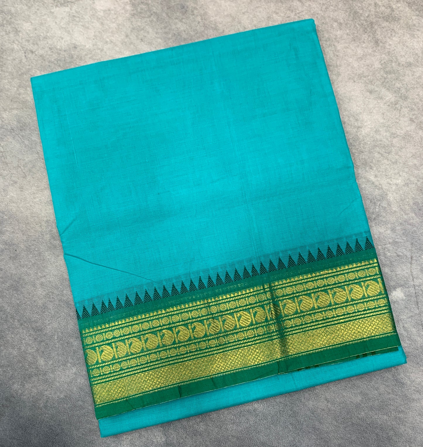 Chettinad Cotton Saree Sapphire Colour with Green Colour Border