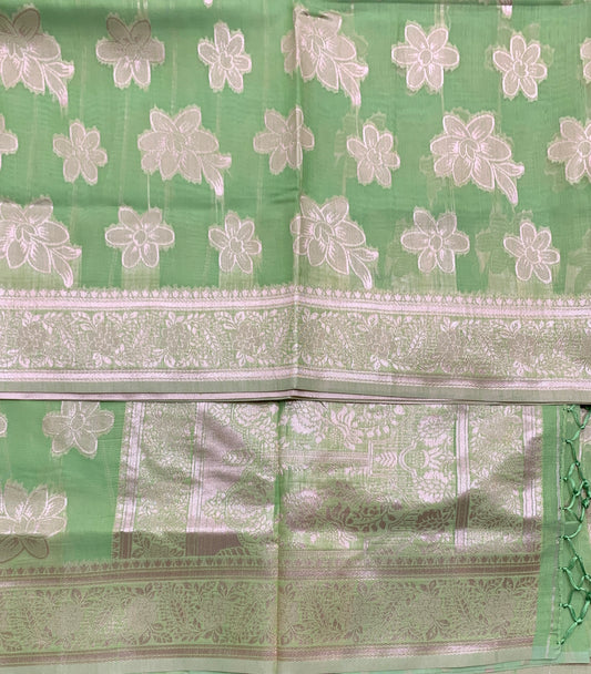 Banaras Katan Saree Light Green Colour with Katan Work Border