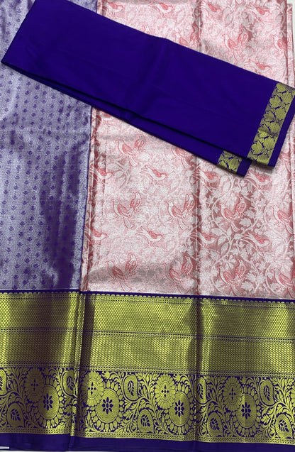 Baby Pink Shade Vegan Silk Half Saree Contrast Border for age above 10 years