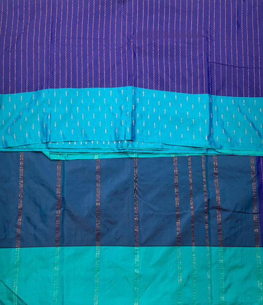 Arani Silk Saree Peacock Blue Colour with Sky Blue Border