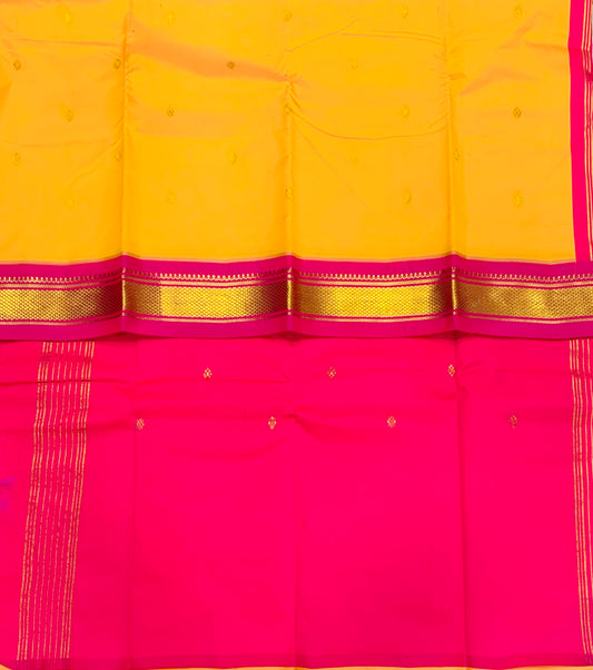 Pure Kanchipuram Silk Saree Yellow shade with Pink Border