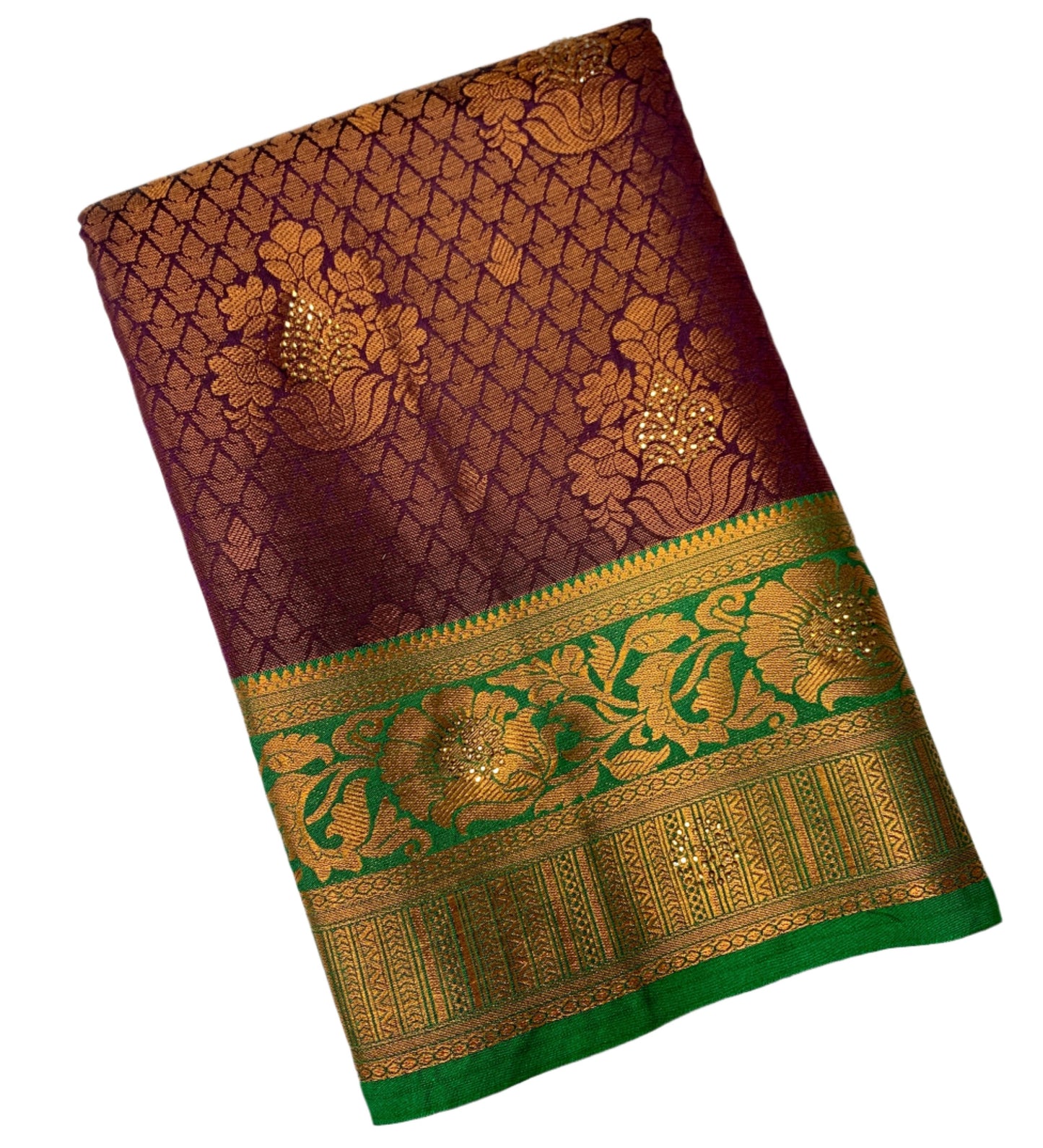 Art Silk Saree Magenta Shade with Green Border