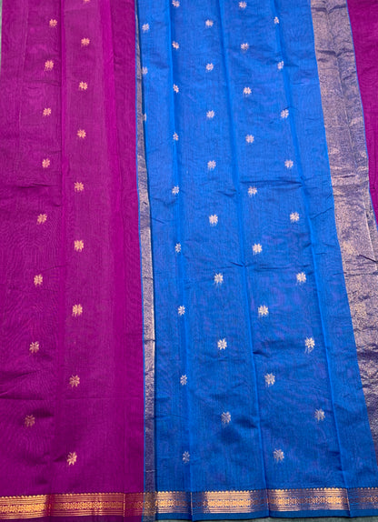 Magenta Colour Silk Cotton Saree with Copper Zari Border