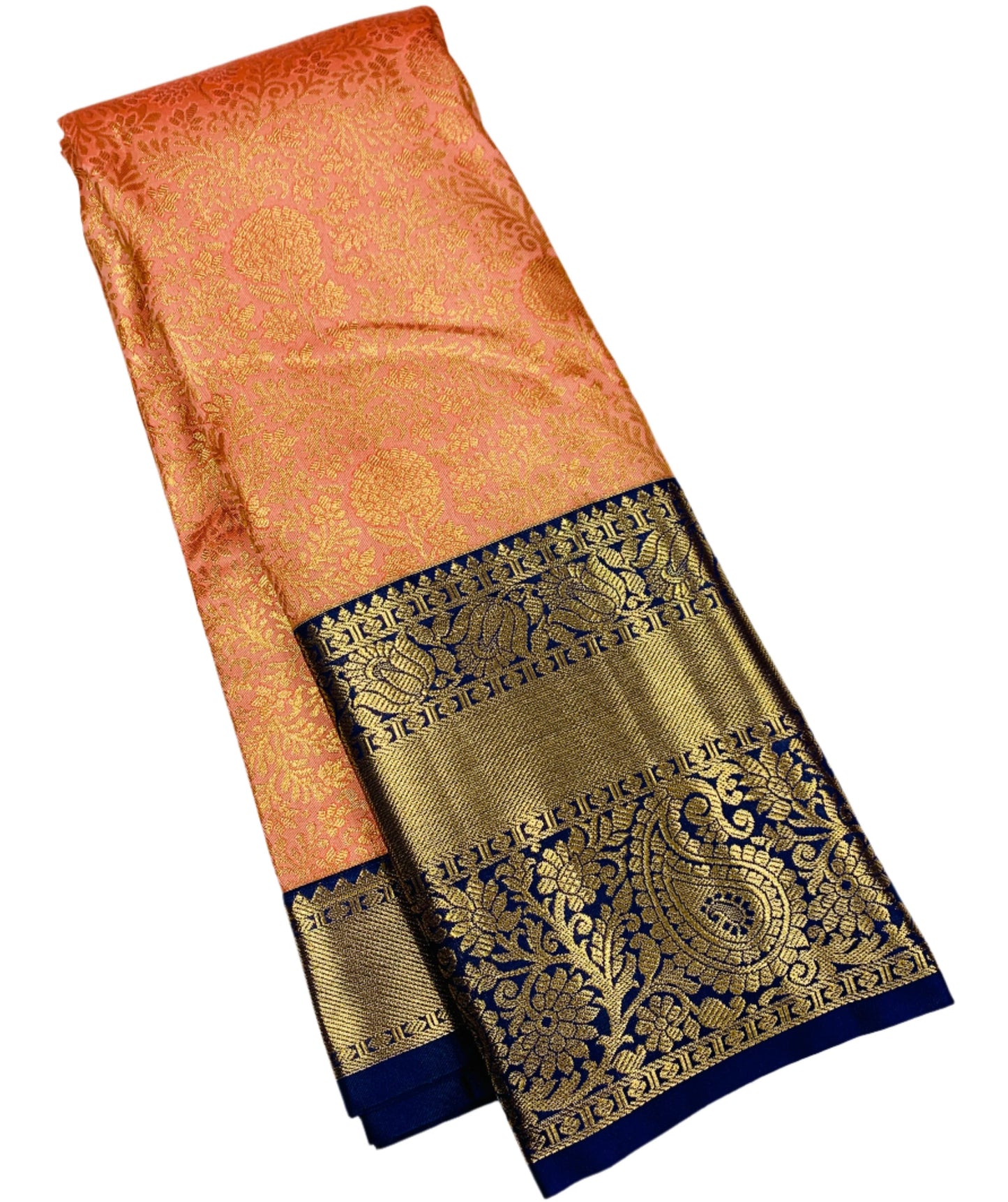 Peach Colour Semi Silk Saree with Big Blue Border