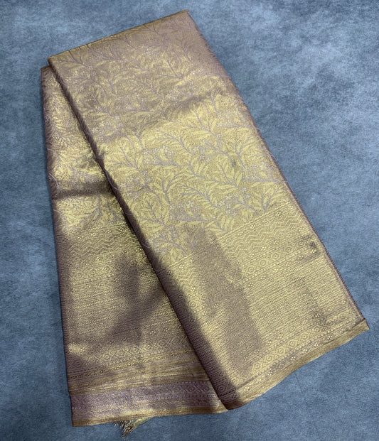 Fancy Tissue Saree Light Copper Colour with Self Design Border
