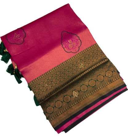 Art Silk Saree Pink Shade with Green Border