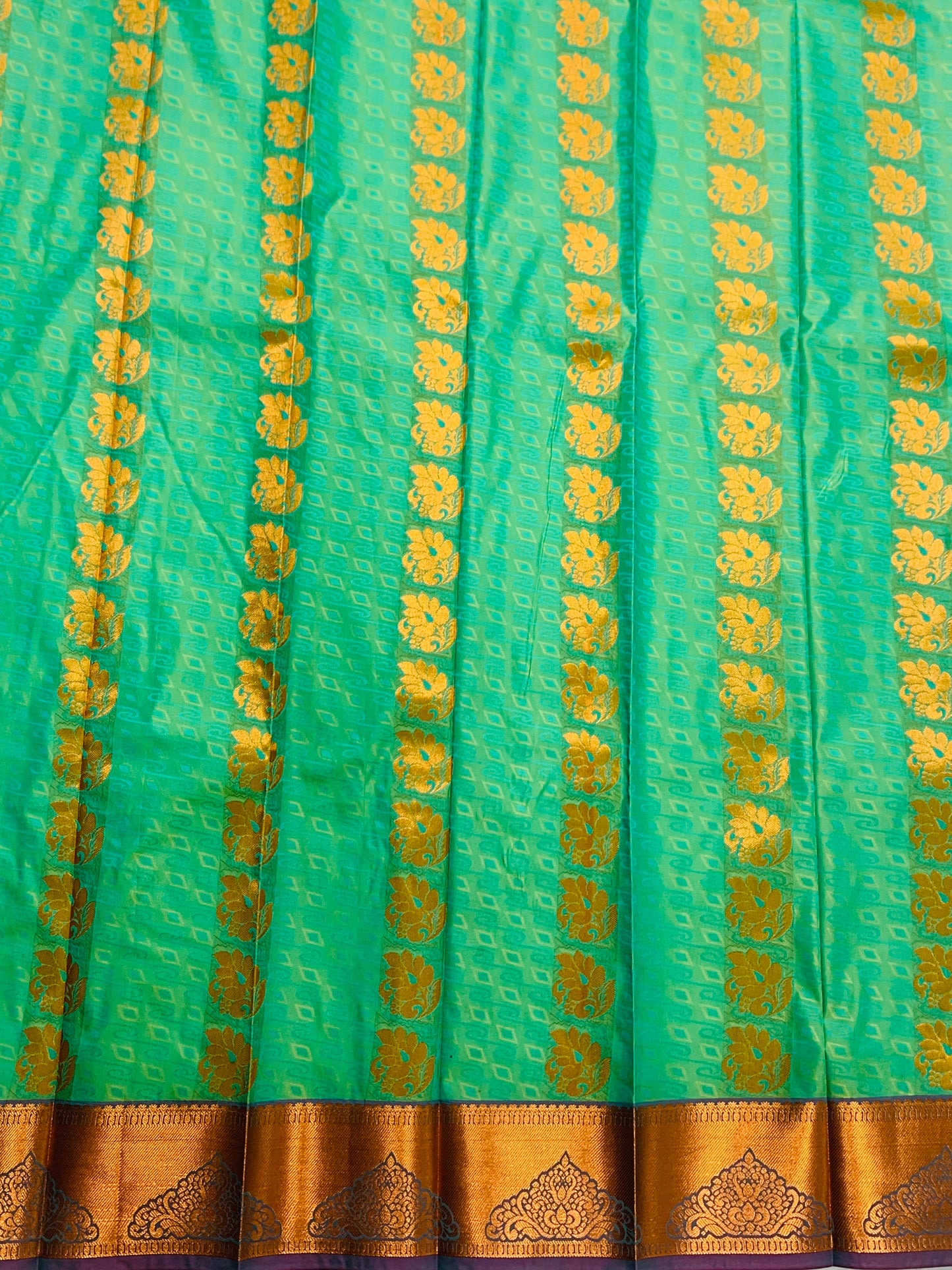 Vegan Silk Saree Light Green shade with Copper Border