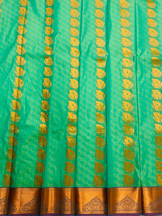 Vegan Silk Saree Light Green shade with Copper Border