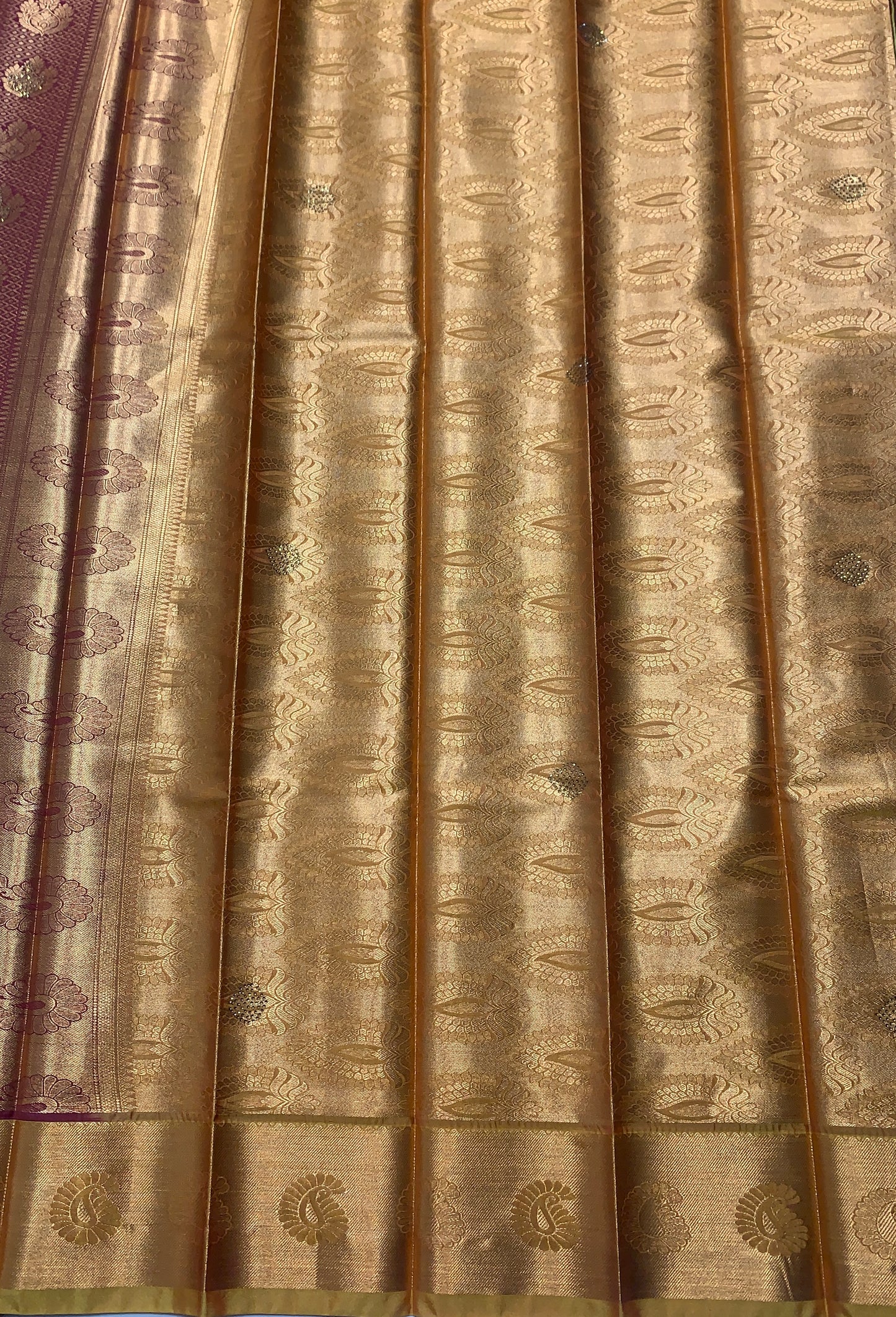 Vegan Silk Saree Maroon Colour with Golden and Golden Yellow Border