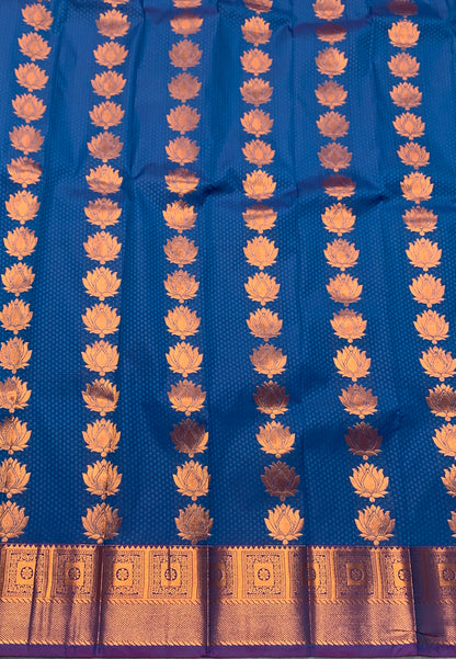 Vegan Silk Saree Blue Colour Saree with Copper Border