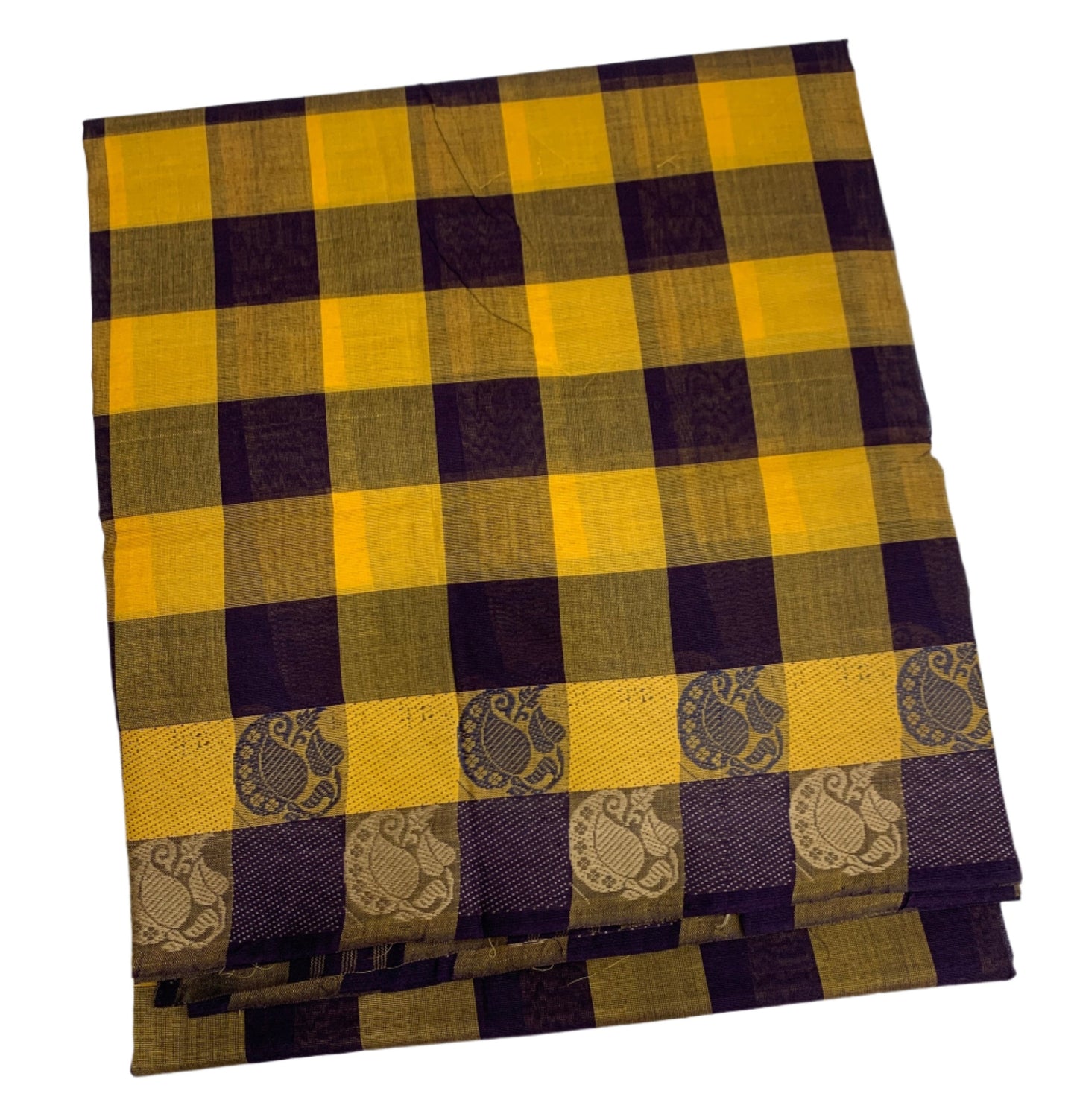 Chettinad Cotton Saree Yellow and Maroon with Checked Design