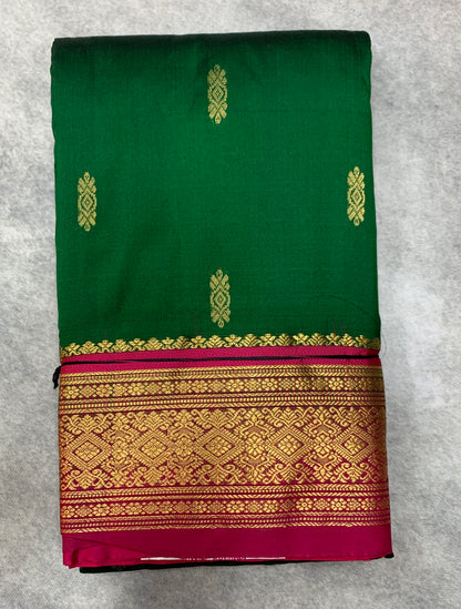 Pure Kanchipuram Silk Green Colour with Pink Border