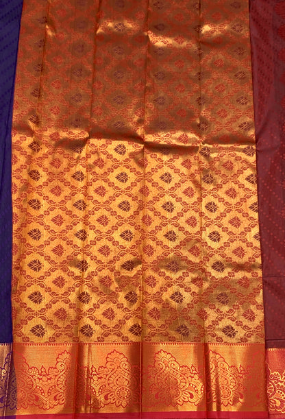 Vegan Silk Saree Violet Colour with Copper and Purple Border