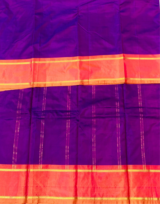 Arani Silk Saree Lavender Colour with Peach and Golden Border